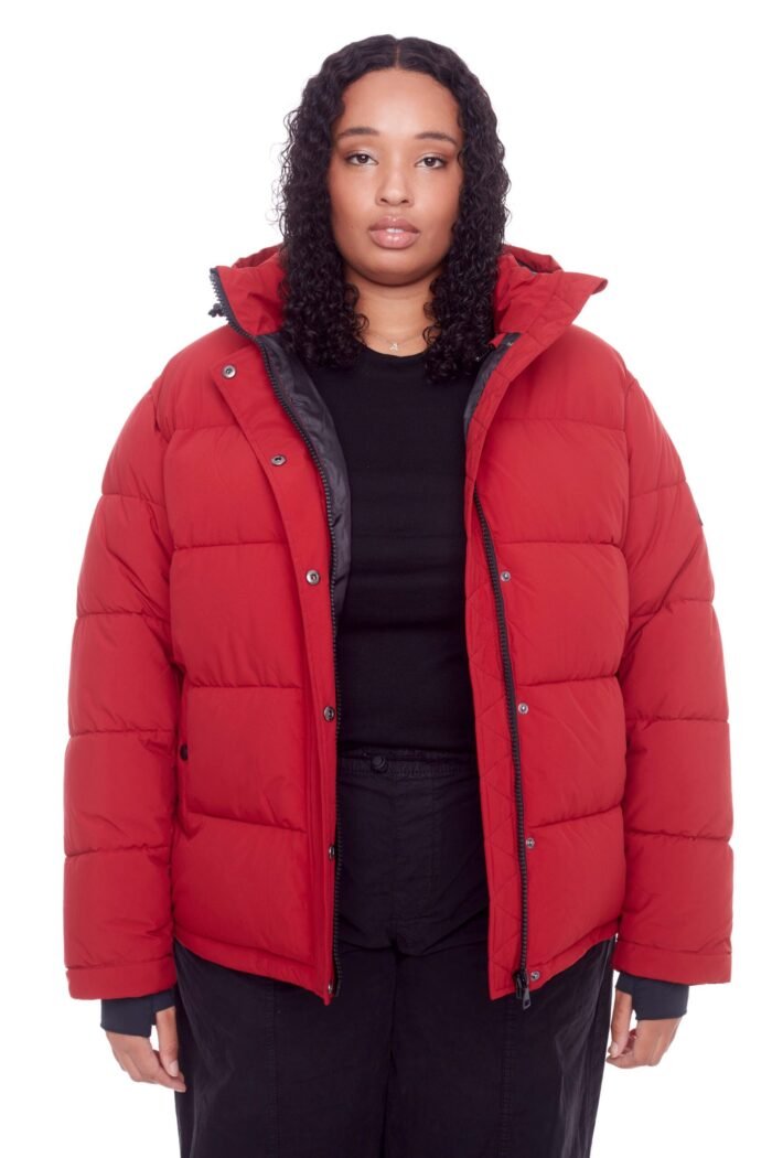 FORILLON PLUS | WOMEN'S VEGAN DOWN (RECYCLED) SHORT QUILTED PUFFER JACKET. DEEP RED (PLUS SIZE)