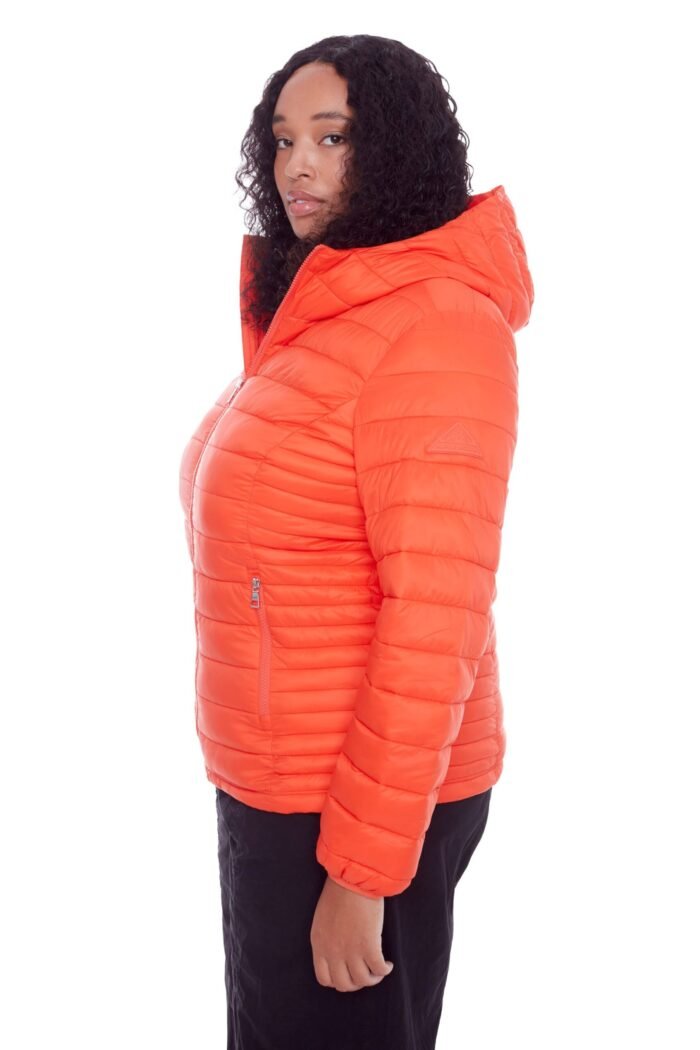 YOHO PLUS | WOMEN'S VEGAN DOWN (RECYCLED) LIGHTWEIGHT PACKABLE PUFFER. TANGERINE (PLUS SIZE) - Image 3