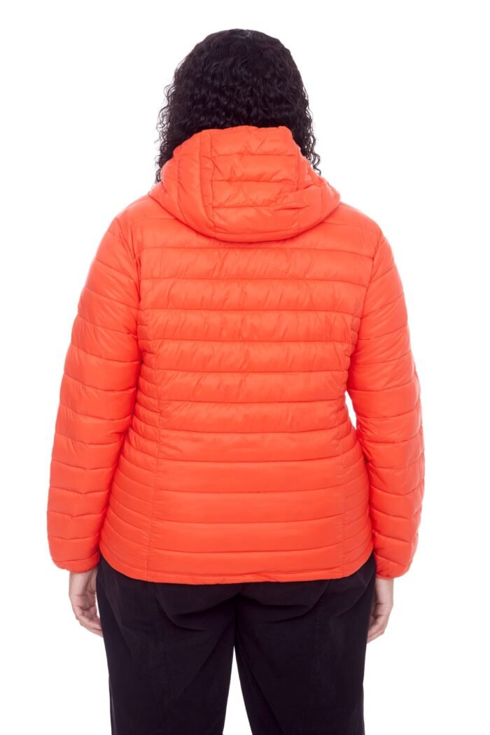 YOHO PLUS | WOMEN'S VEGAN DOWN (RECYCLED) LIGHTWEIGHT PACKABLE PUFFER. TANGERINE (PLUS SIZE) - Image 4