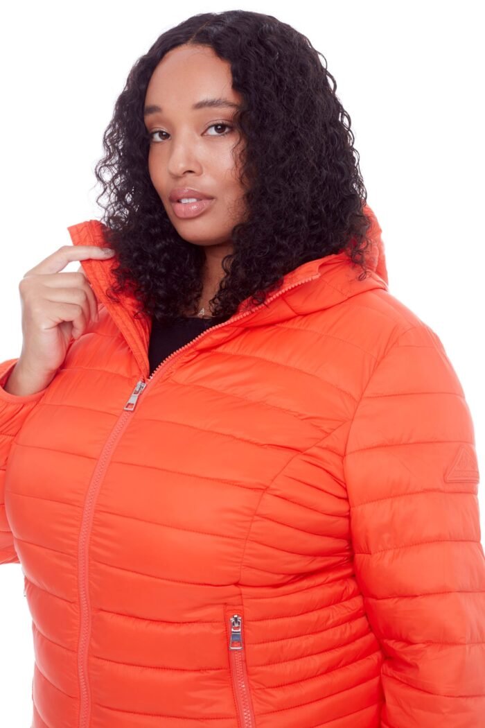 YOHO PLUS | WOMEN'S VEGAN DOWN (RECYCLED) LIGHTWEIGHT PACKABLE PUFFER. TANGERINE (PLUS SIZE) - Image 5