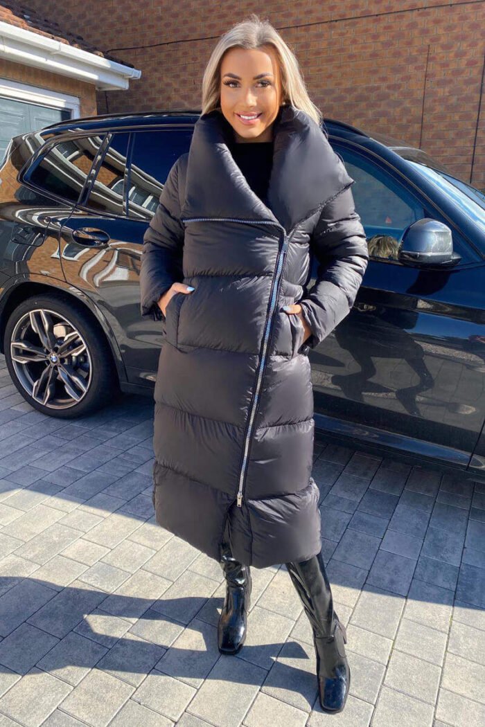Black Wrap Puffer Coat - Image 2