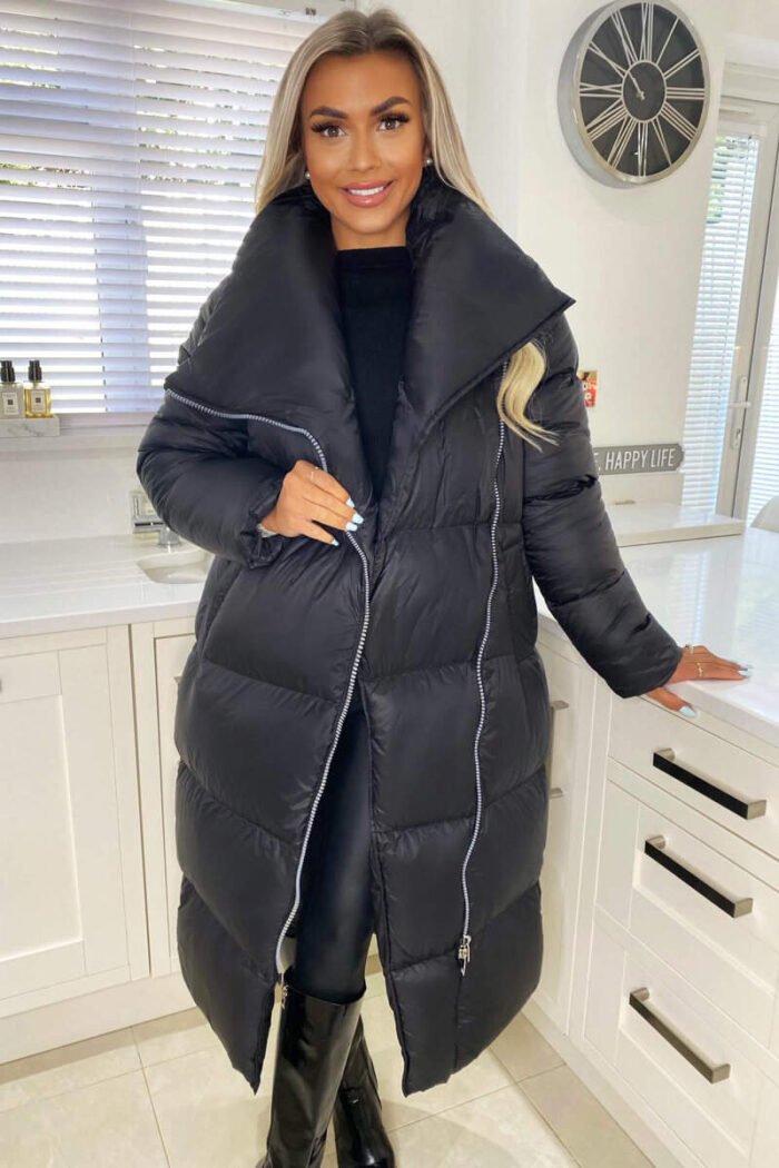 Black Wrap Puffer Coat - Image 3