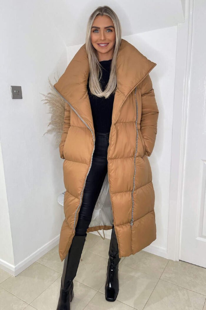 Camel Wrap Puffer Coat - Image 2