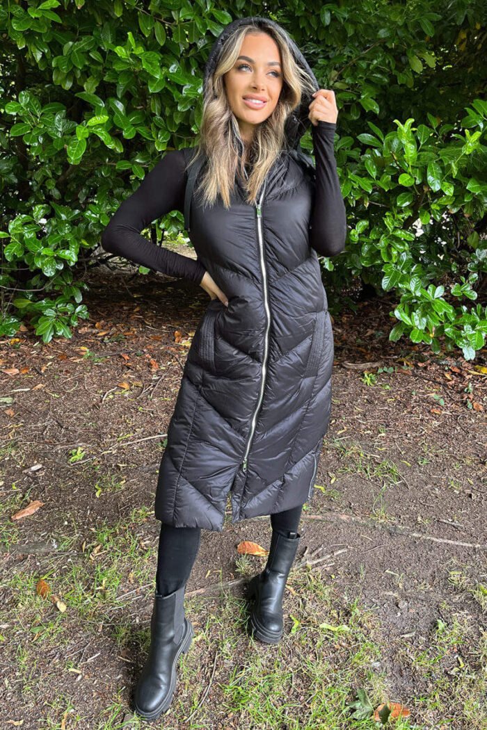 Black Hooded Puffer Gilet - Image 4