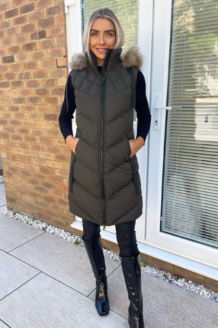 Khaki Faux Fur Hooded Gilet - Image 6