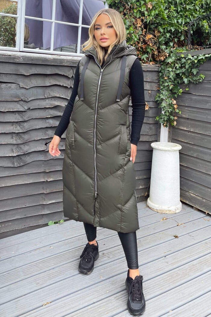 Khaki Hooded Puffer Gilet - Image 2