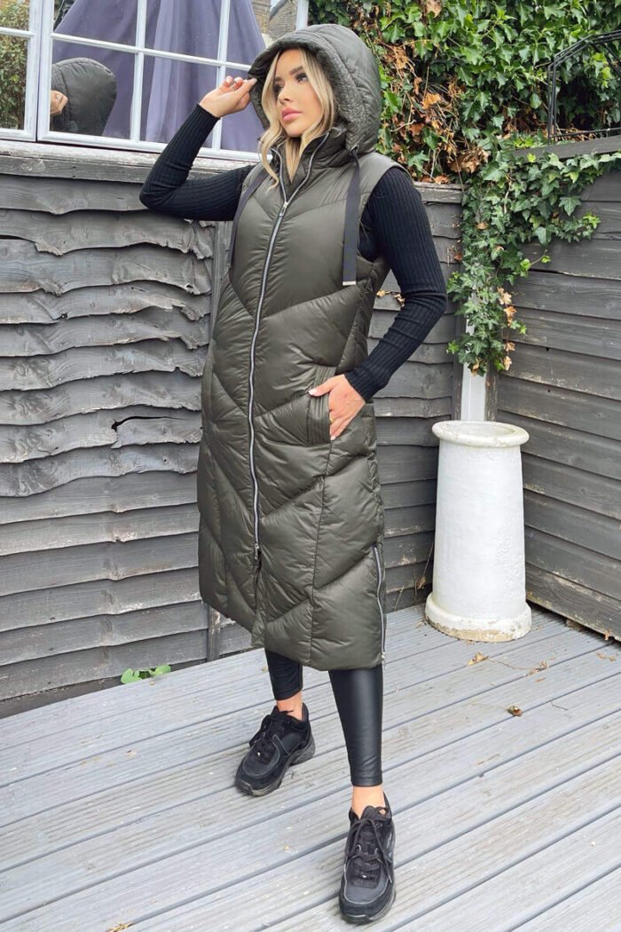 Khaki Hooded Puffer Gilet - Image 3