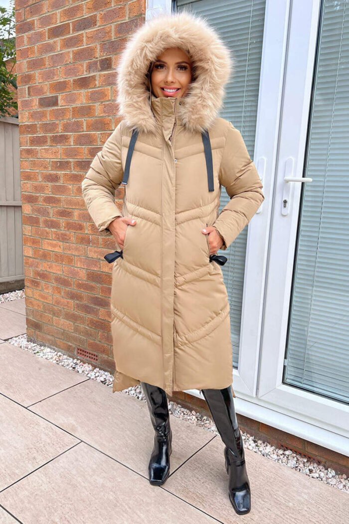 Biscuit Faux Fur Trim Hooded Puffer Coat - Image 4