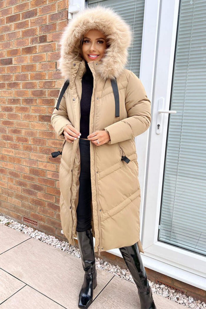 Biscuit Faux Fur Trim Hooded Puffer Coat - Image 3