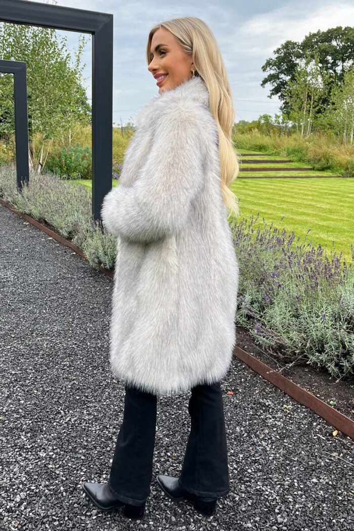 Cream Tipped Faux Fur Long Jacket - Image 4