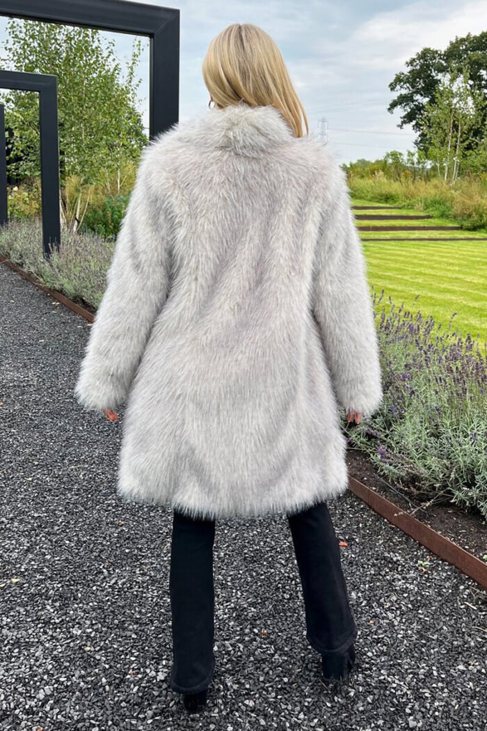 Cream Tipped Faux Fur Long Jacket - Image 5