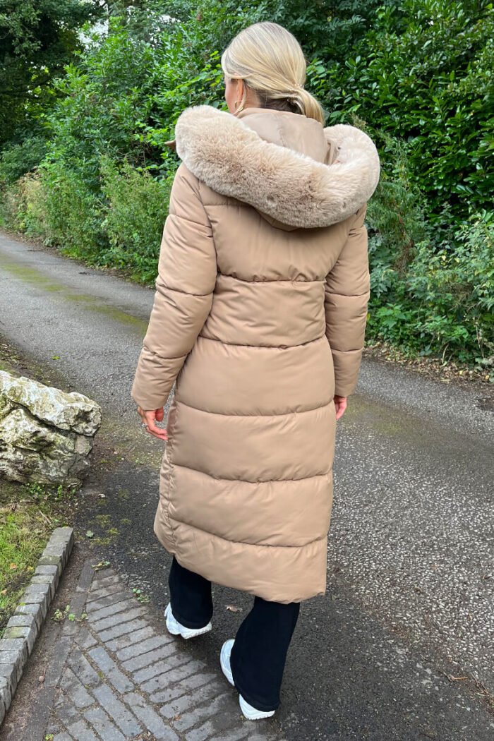 Biscuit Faux Fur Hooded Longline Padded Coat - Image 5