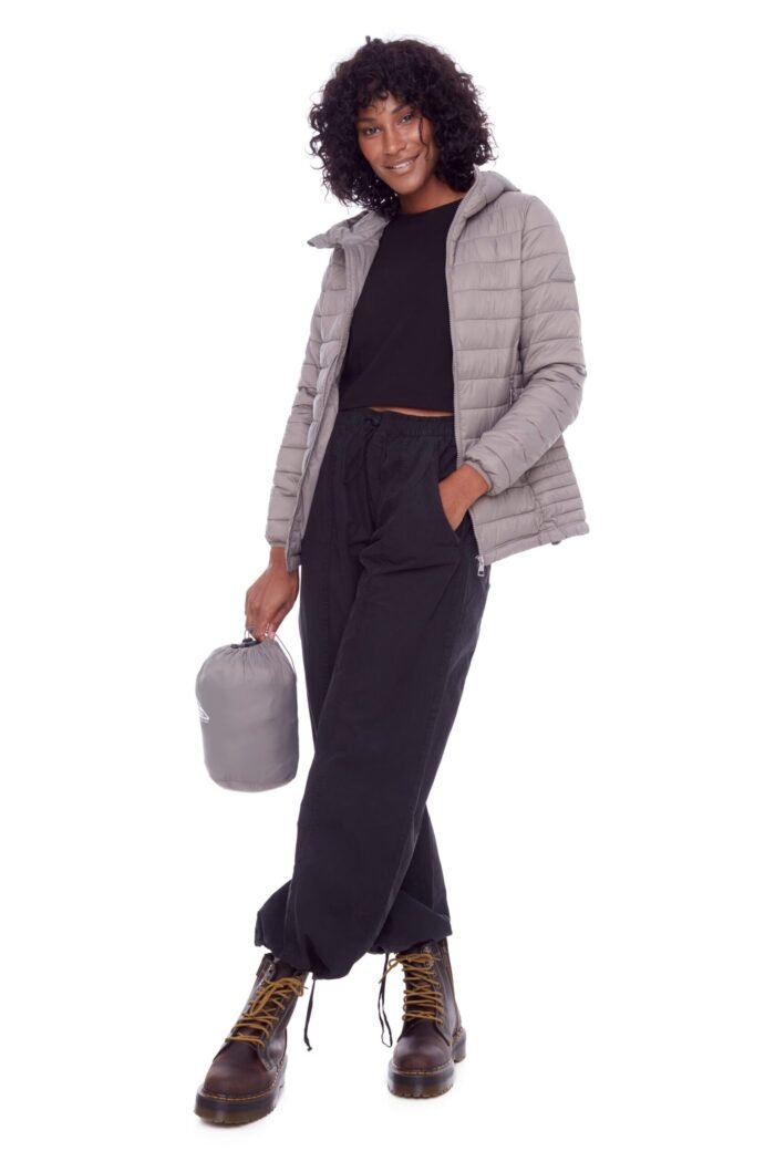 YOHO LADIES' | WOMEN'S VEGAN DOWN (RECYCLED) LIGHTWEIGHT PACKABLE PUFFER. TAUPE - Image 5