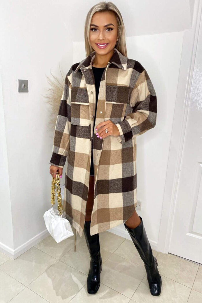 Oatmeal Checked Oversized Jacket - Image 2