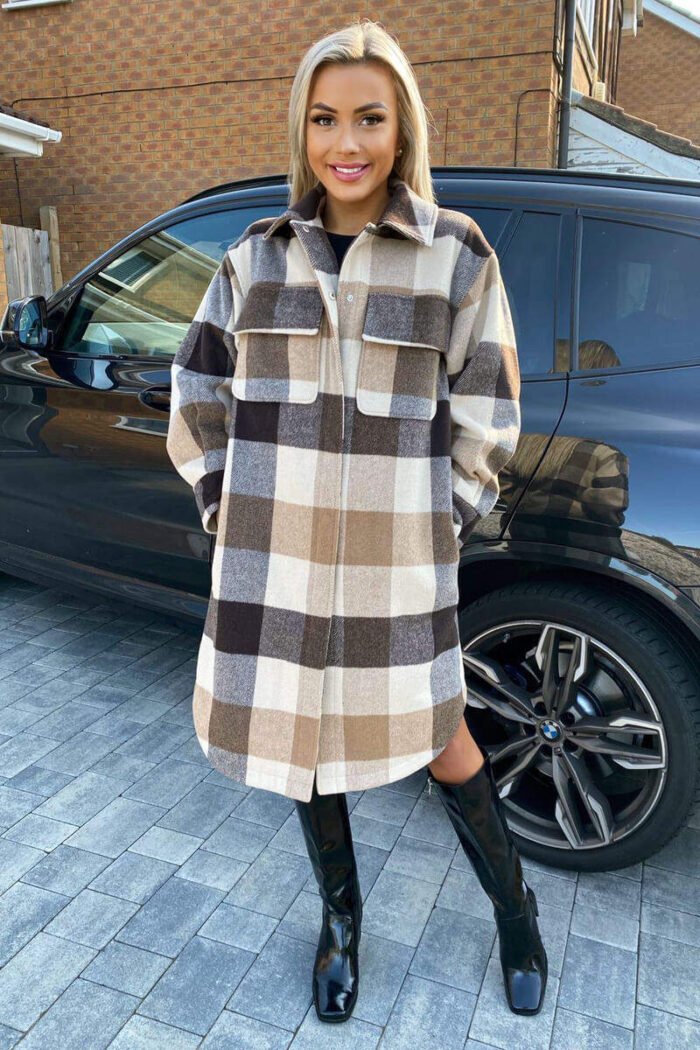 Oatmeal Checked Oversized Jacket - Image 3