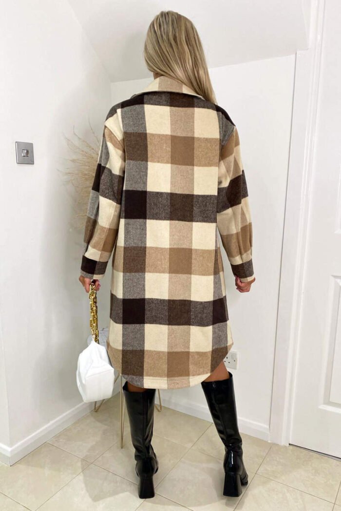 Oatmeal Checked Oversized Jacket - Image 4