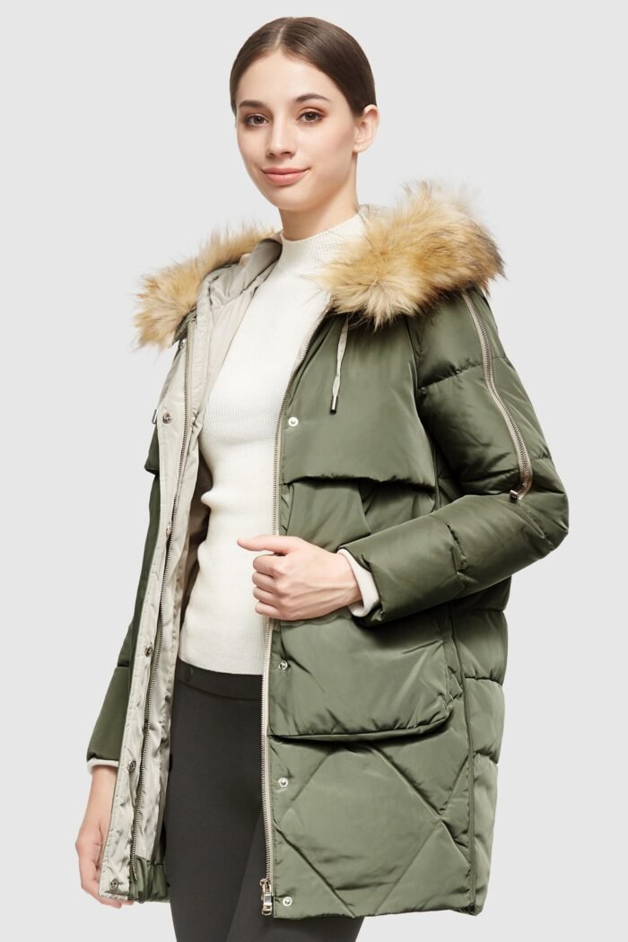 Removable Fur Large Pockets Down Jacket - Image 4